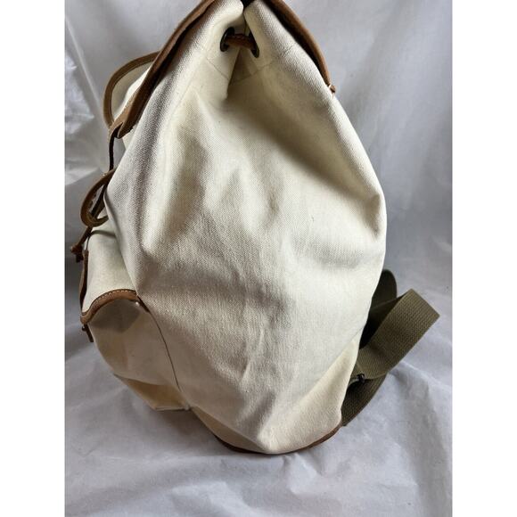 GH Bass Canvas Backpack Rucksack Drawstring Bucket Closure Leather Trim - Picture 5 of 13